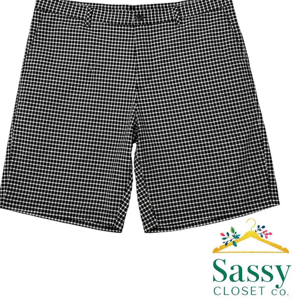 Adidas Black White Plaid Moisture‑Wicking Tailored Golf Shorts Men’s 40